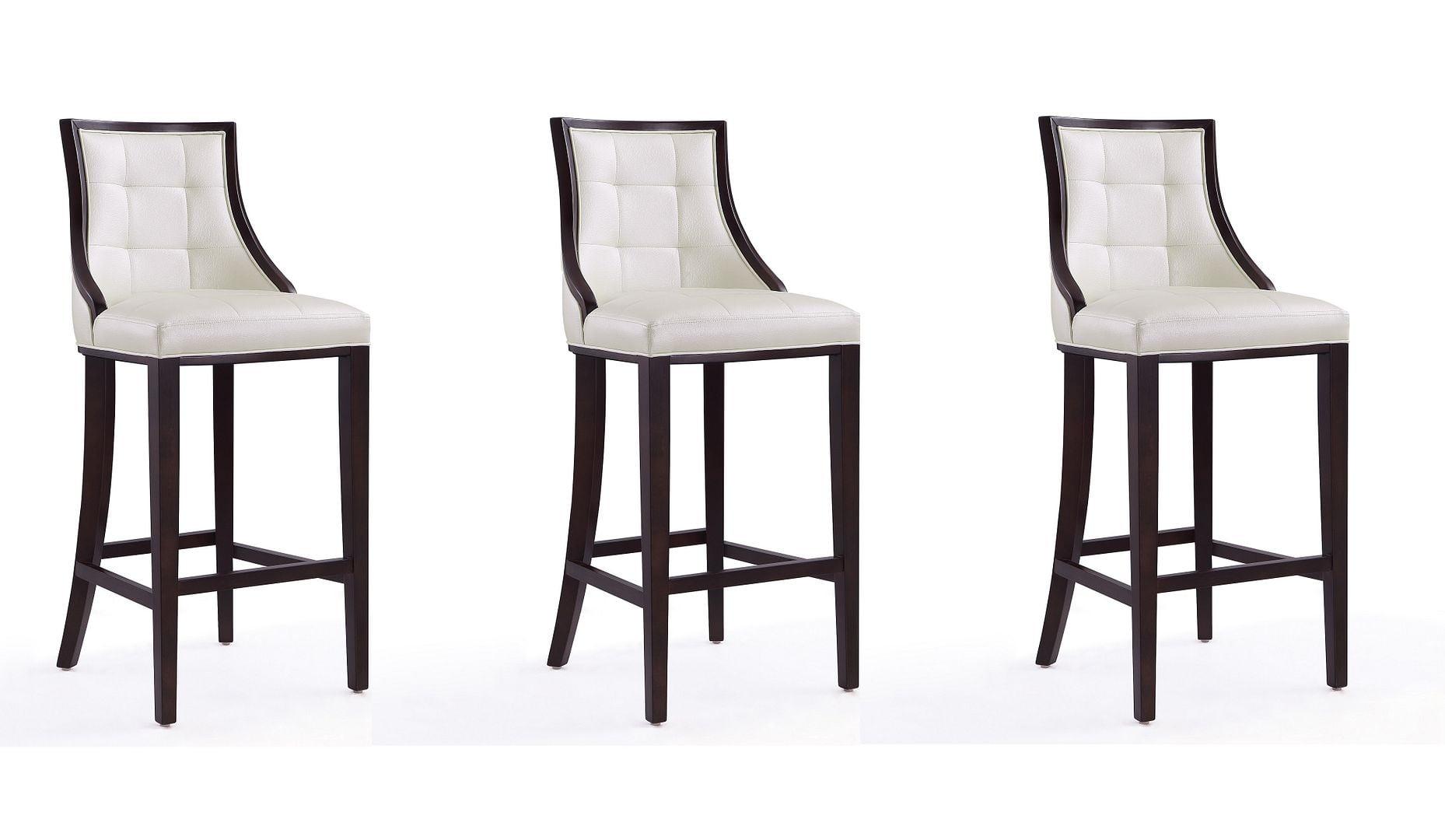 Set of 3 Fifth Avenue Upholstered Beech Wood Faux Leather Barstools - Manhattan Comfort