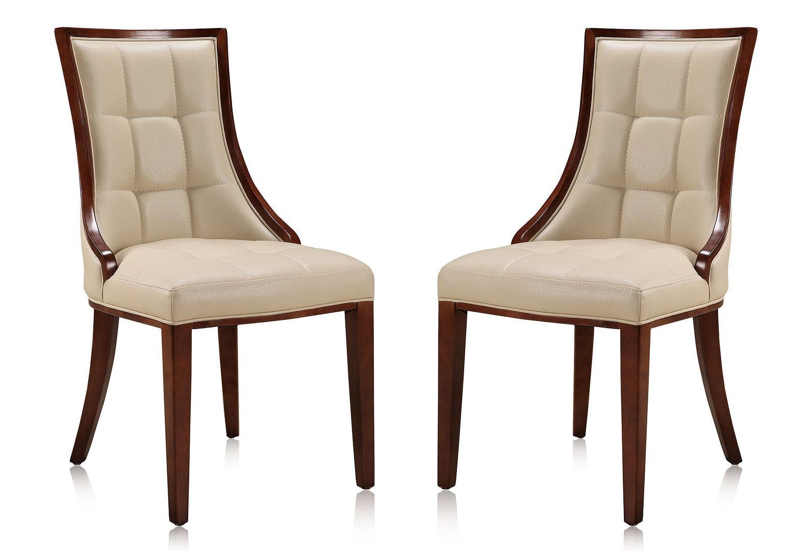 Manhattan Comfort Fifth Avenue Faux Leather Dining Chair (Set of Two) in Cream and Walnut