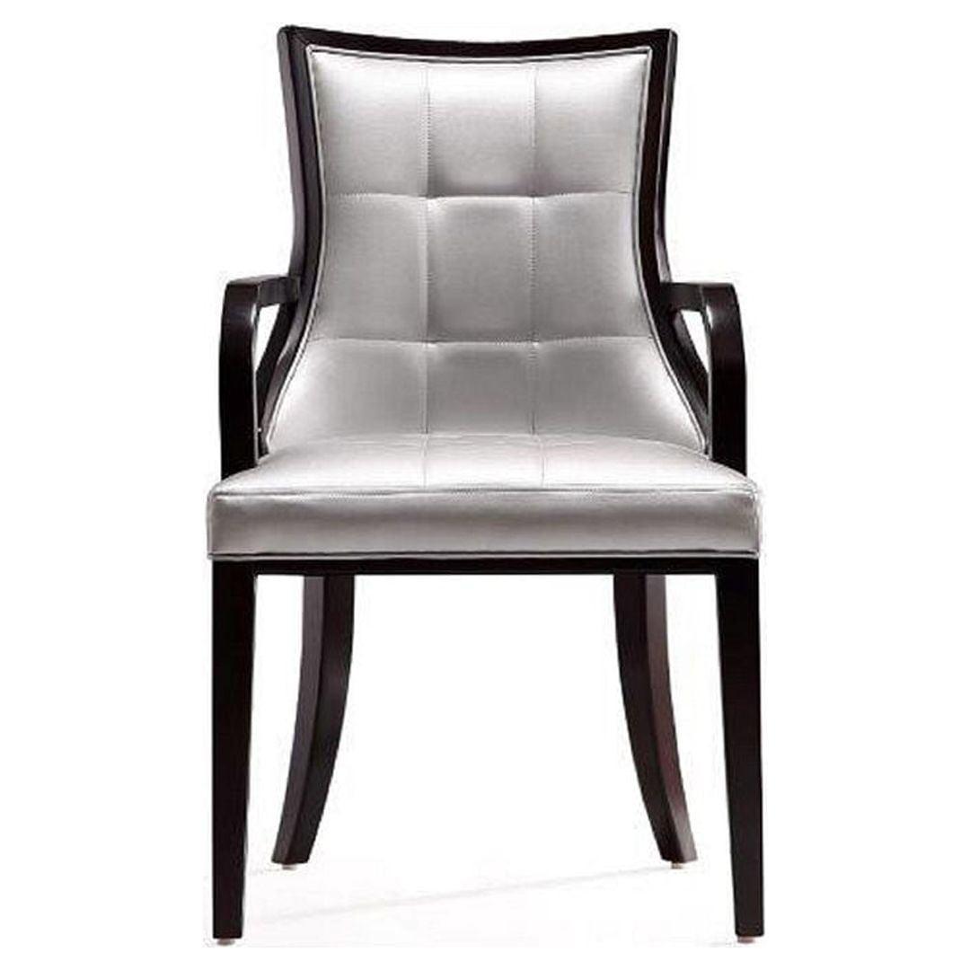 Silver Faux Leather Upholstered Arm Chair with Wood Frame