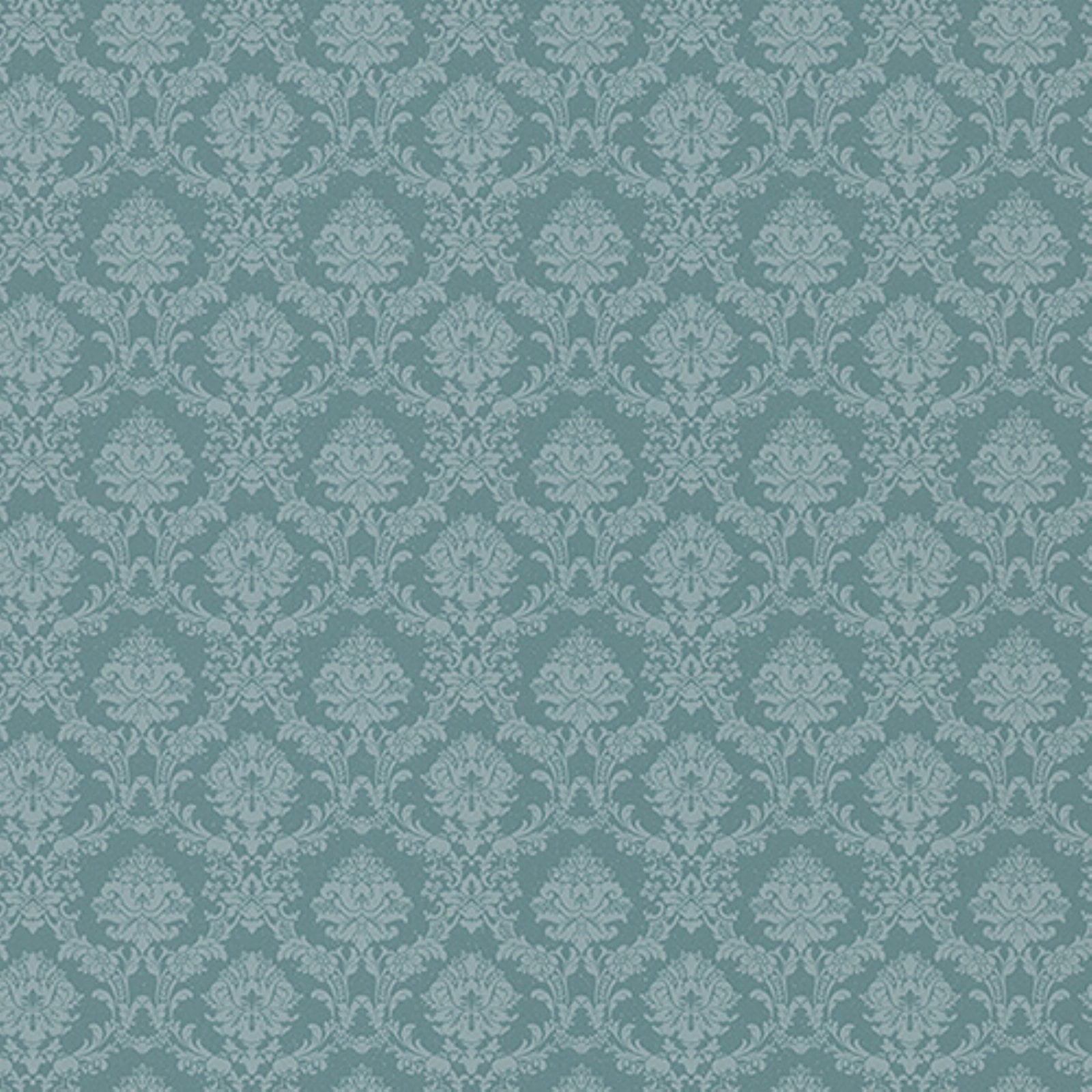 Teal Blue Solid Vinyl Mini Damask Wallpaper