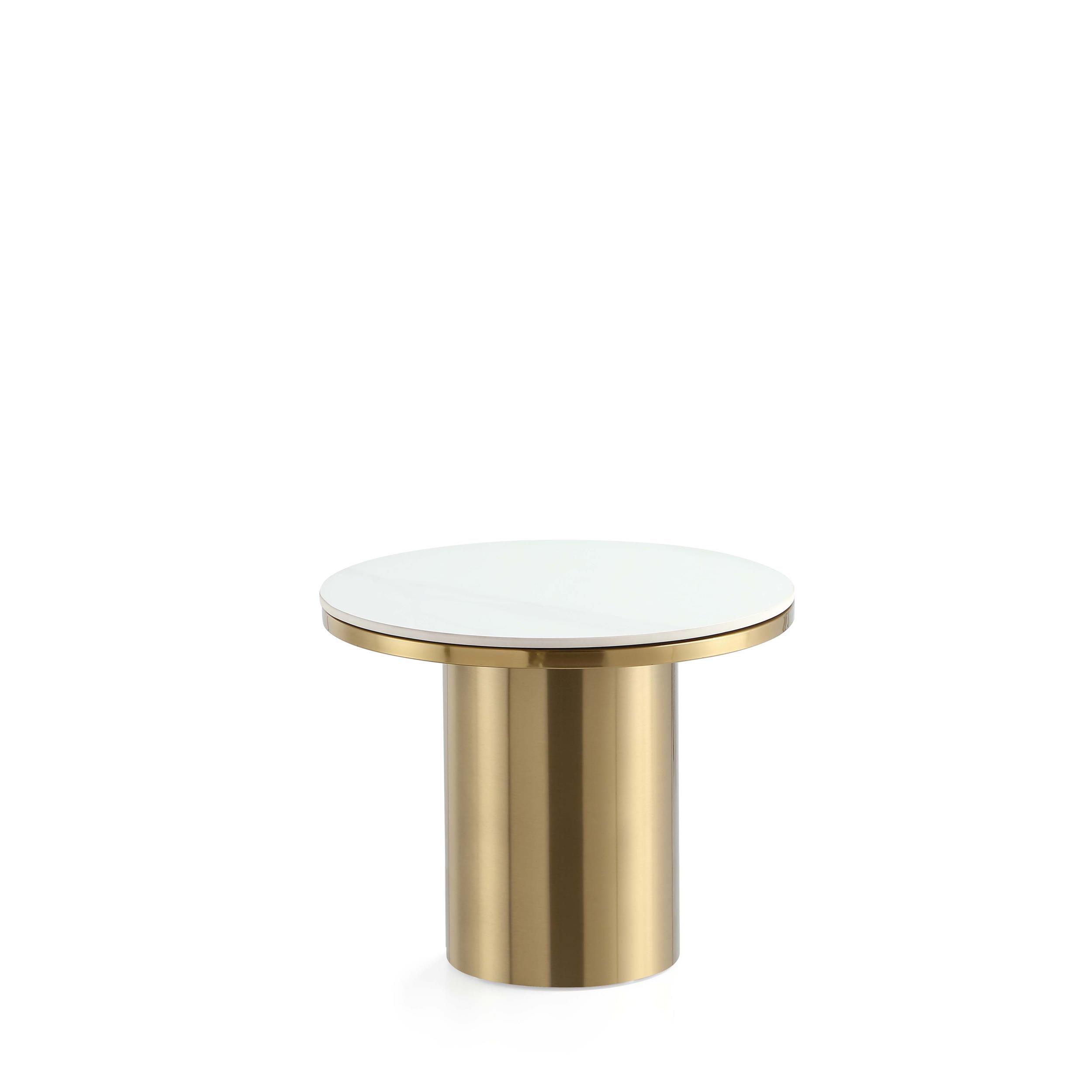 Round White Stone Top Gold Metal Accent Table