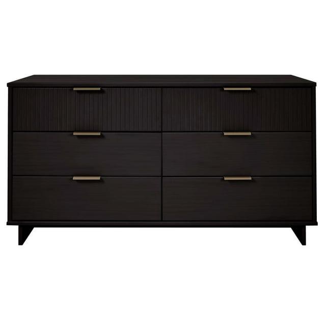 Granville Modern 6 Drawer Double Wide Dresser Black - Manhattan Comfort: Bedroom Storage, Soft Close