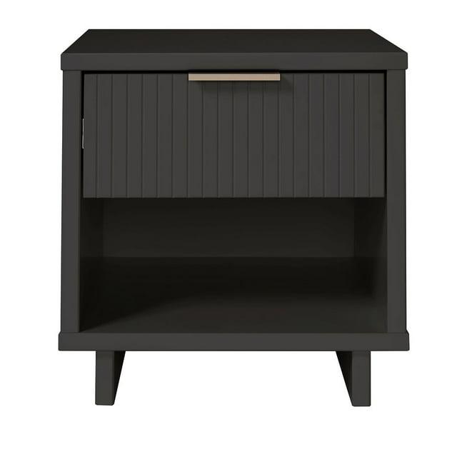 Manhattan Comfort Granville Modern 1 Drawer Nightstand Dark Gray : Bedroom Storage with Shelf, Wood Frame