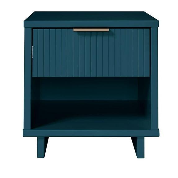 Manhattan Comfort Granville Modern 1 Drawer Nightstand Midnight Blue: Wood Frame, Storage Shelf, 30 Day Warranty