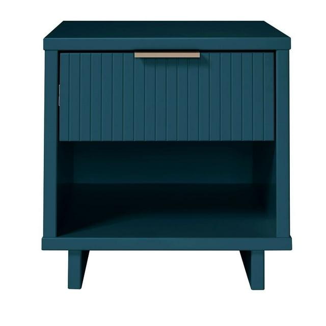Manhattan Comfort Granville Modern 1 Drawer Nightstand Midnight Blue: Wood Frame, Storage Shelf, 30 Day Warranty