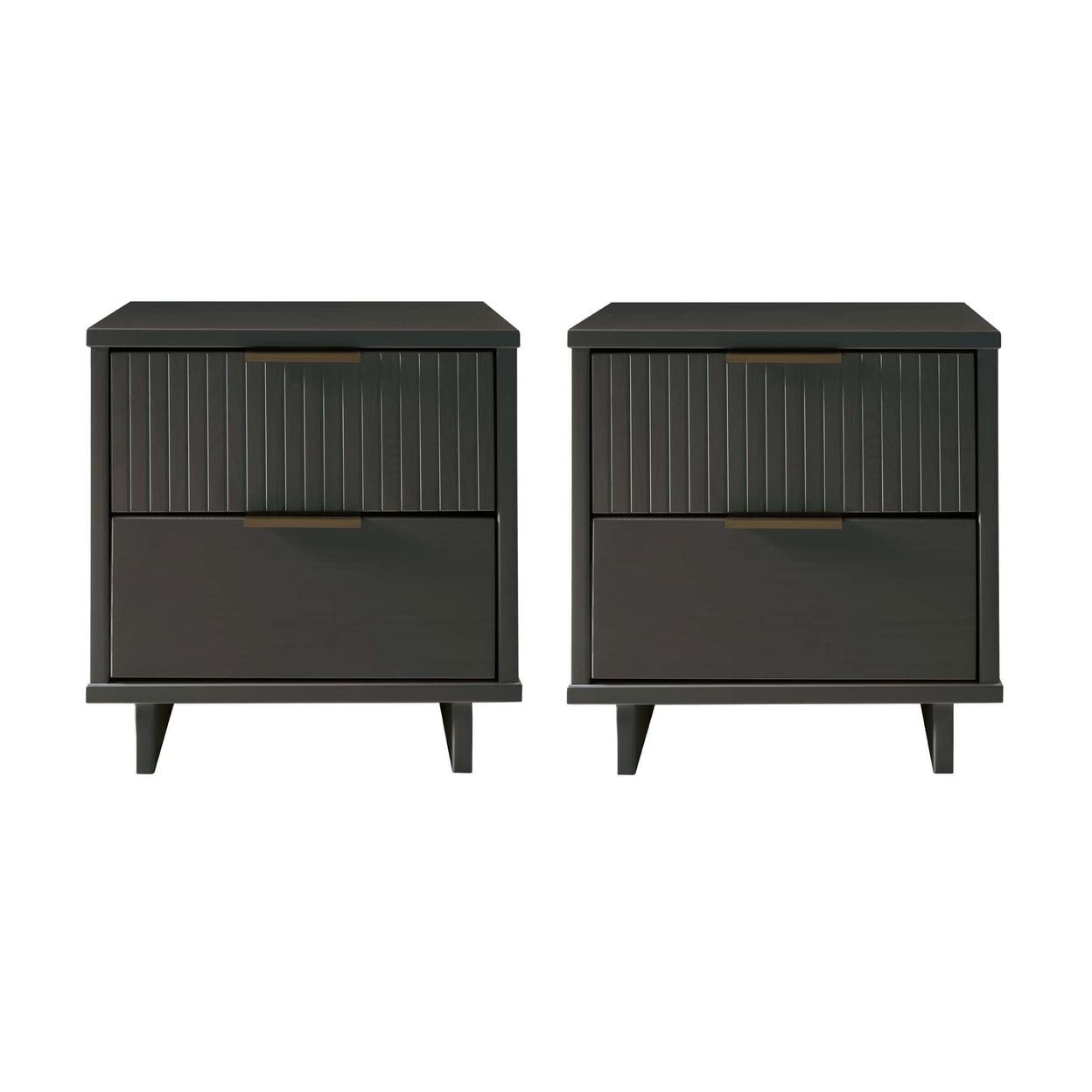 Manhattan Comfort Set of 2 Granville 2 Drawer Nightstands Dark Gray: Modern Design, Soft Close, Metal Handles