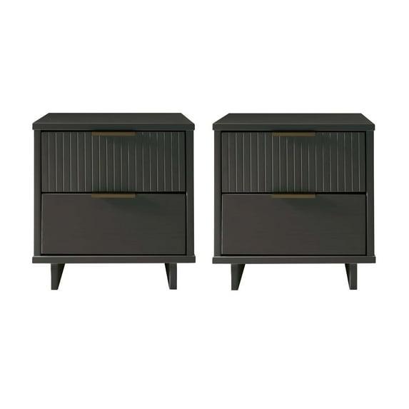Manhattan Comfort Set of 2 Granville 2 Drawer Nightstands Dark Gray: Modern Design, Soft Close, Metal Handles