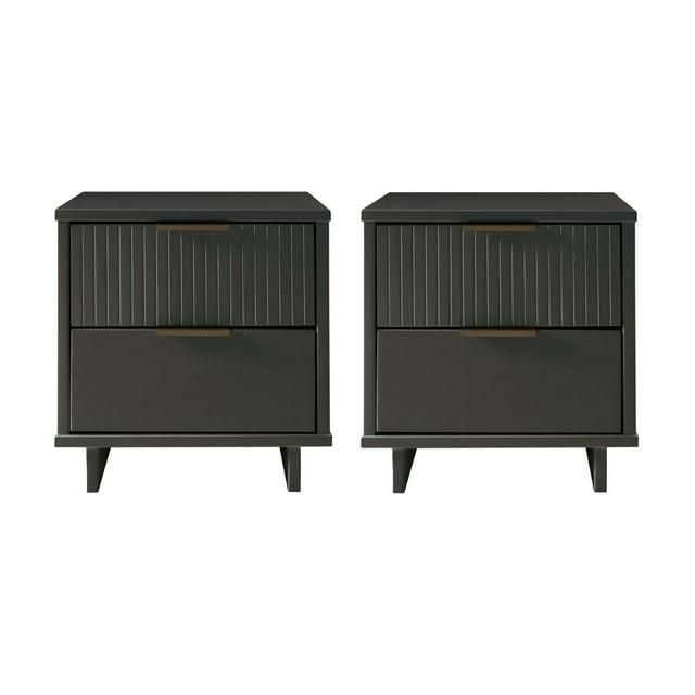 Manhattan Comfort Set of 2 Granville 2 Drawer Nightstands Dark Gray: Modern Design, Soft Close, Metal Handles