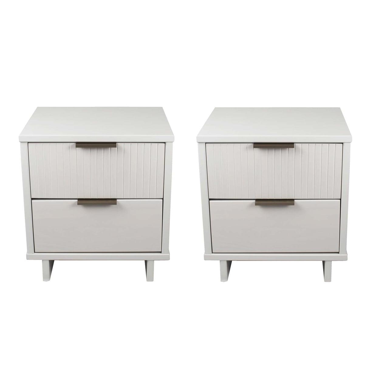 Manhattan Comfort Set of 2 Granville 2 Drawer Nightstands White: Modern Style, Pine Frame, Metal Glides, Includes Anti-Tip Hardware