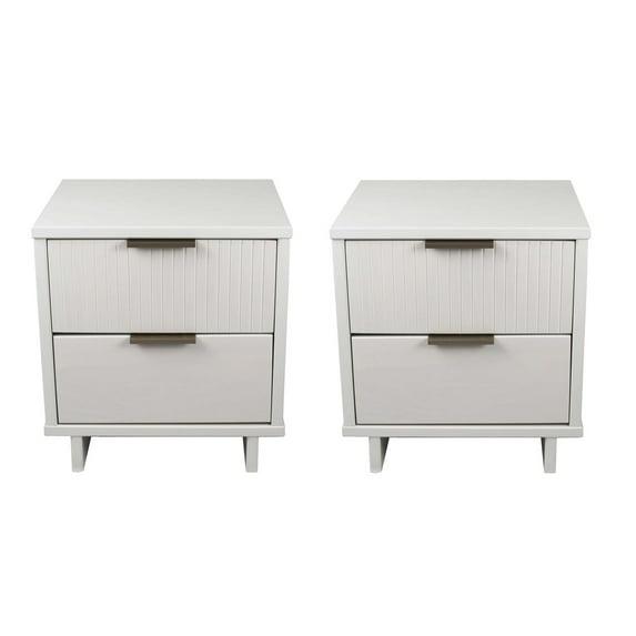 Manhattan Comfort Set of 2 Granville 2 Drawer Nightstands White: Modern Style, Pine Frame, Metal Glides, Includes Anti-Tip Hardware