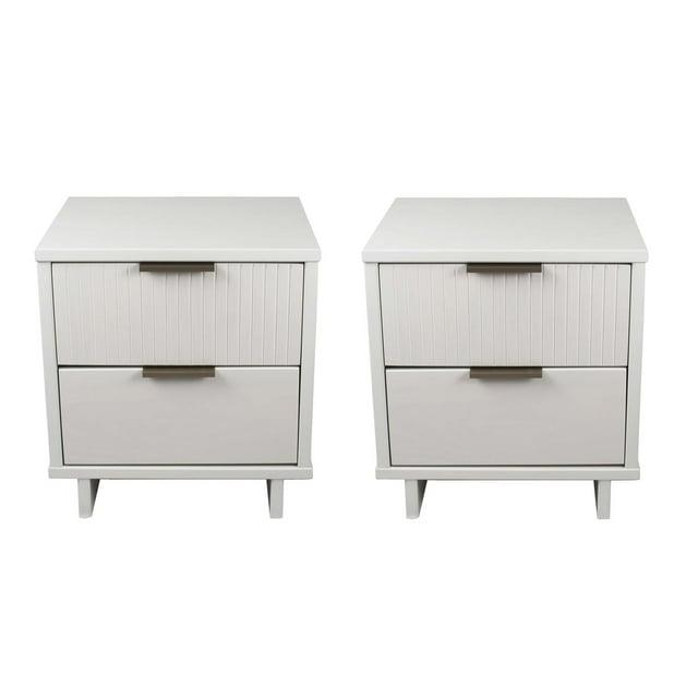 Manhattan Comfort Set of 2 Granville 2 Drawer Nightstands White: Modern Style, Pine Frame, Metal Glides, Includes Anti-Tip Hardware