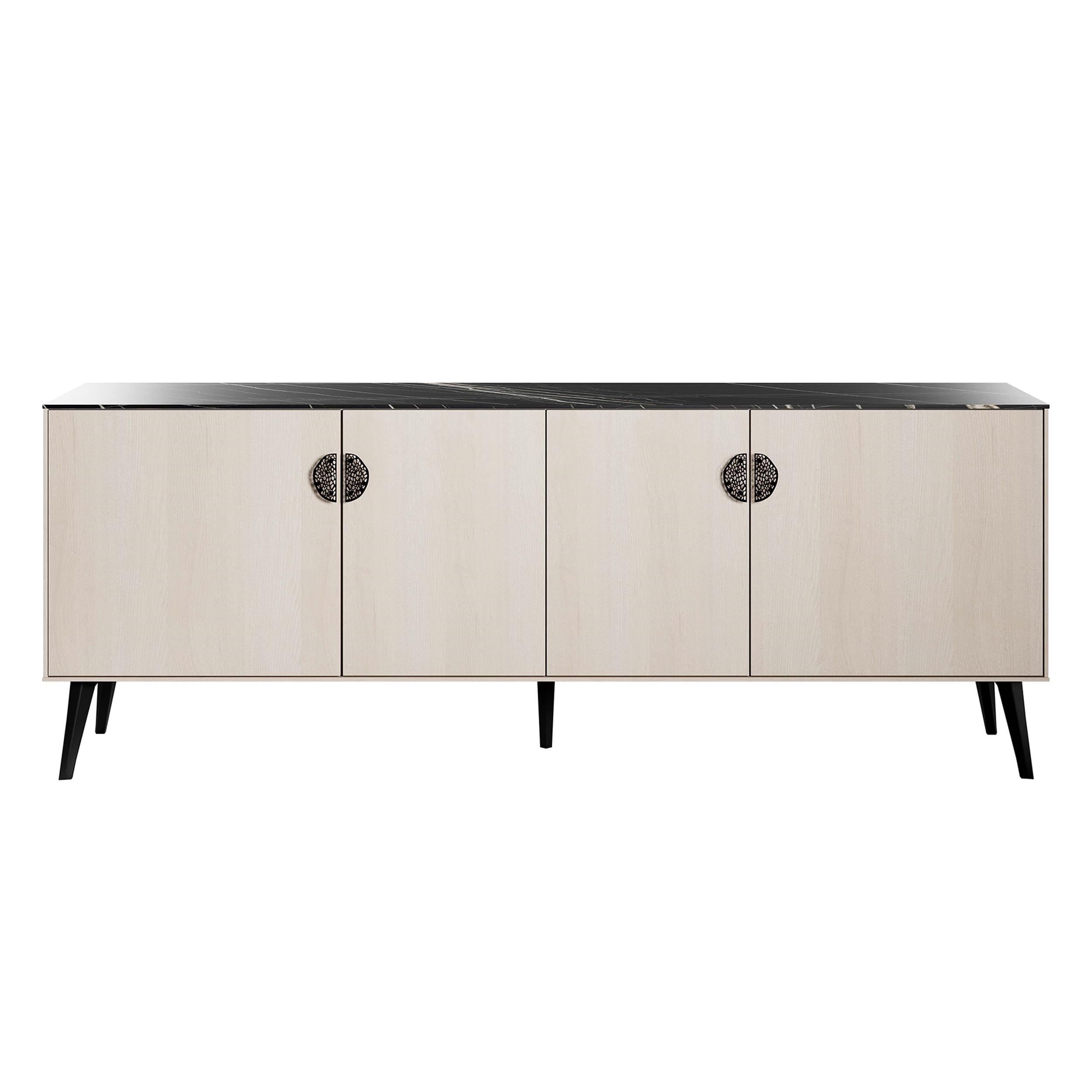 Manhattan Comfort 78.7" Haley Sideboard White/Black Marble
