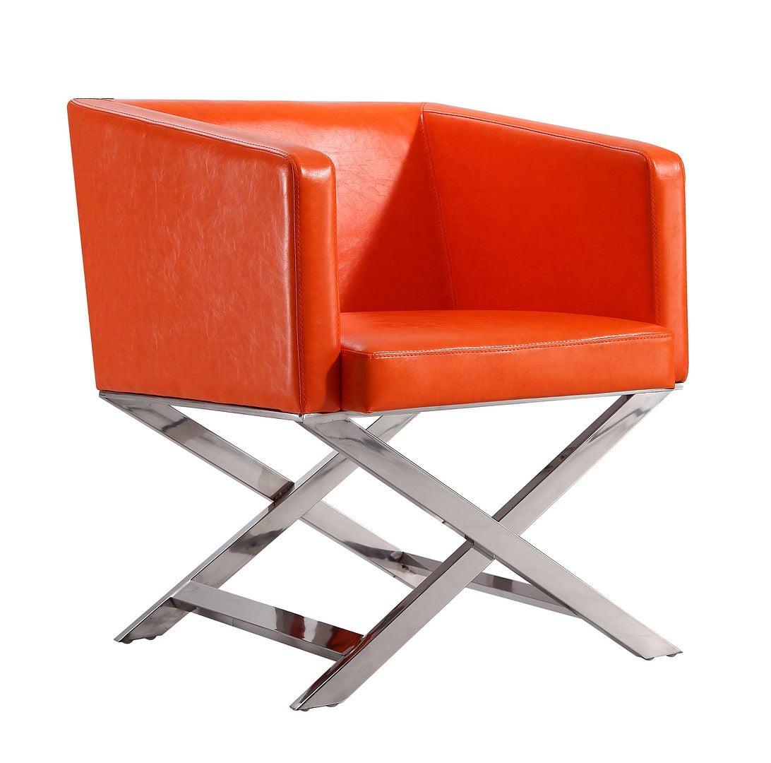 Hollywood Orange Faux Leather and Metal Directors Accent Chair