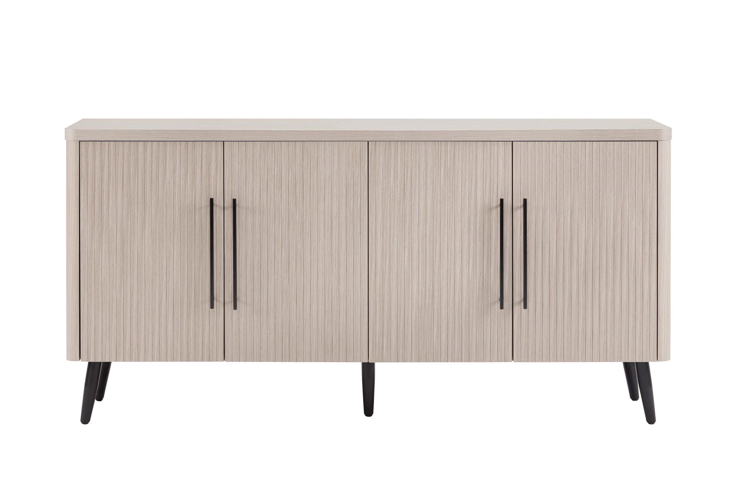 Manhattan Comfort Jodie 65" Mid-Century Modern Sideboard with 8 Adjustable Shelves in Whitewashed Oak