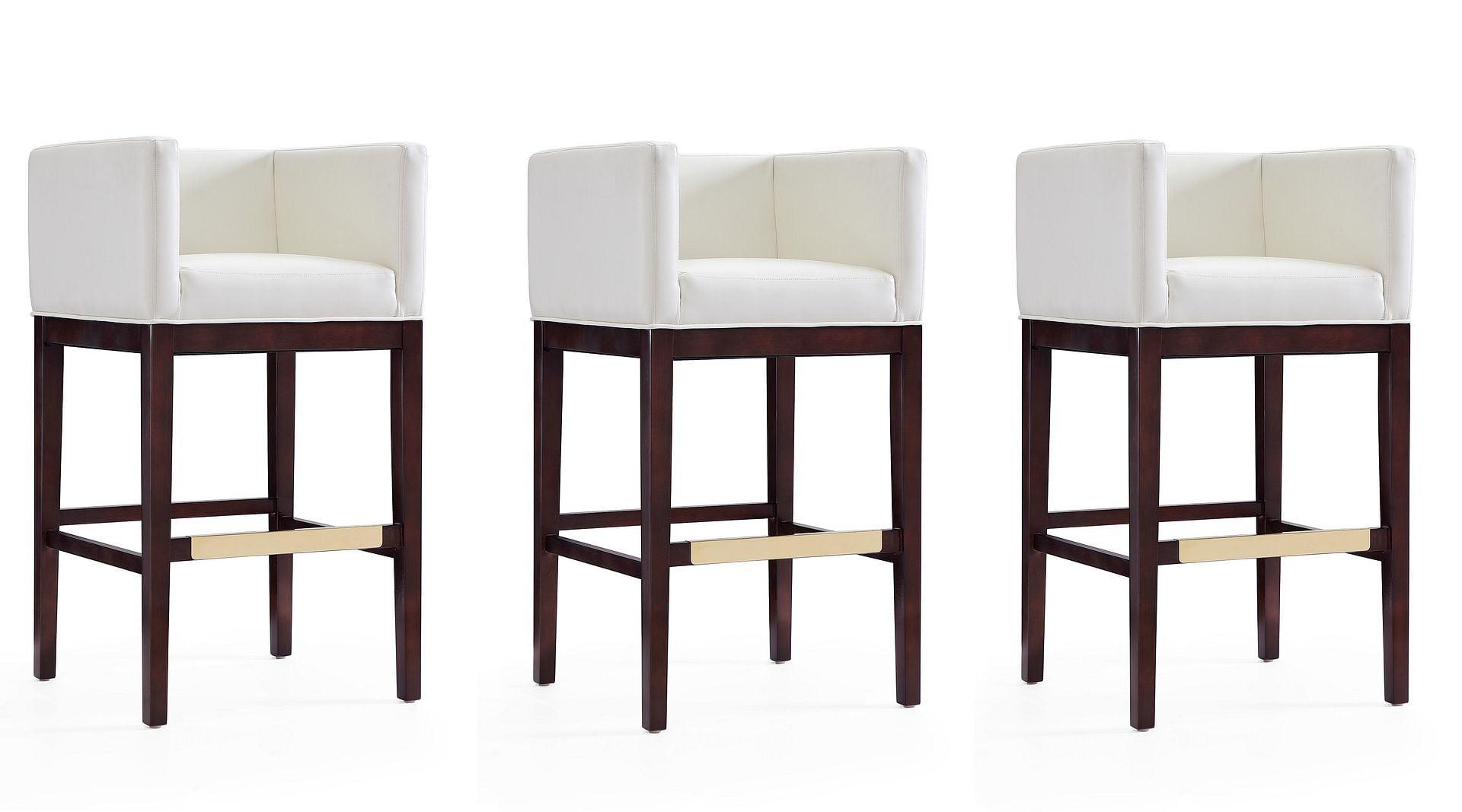 Kingsley Mid-Century Ivory Beech Wood Barstool Trio