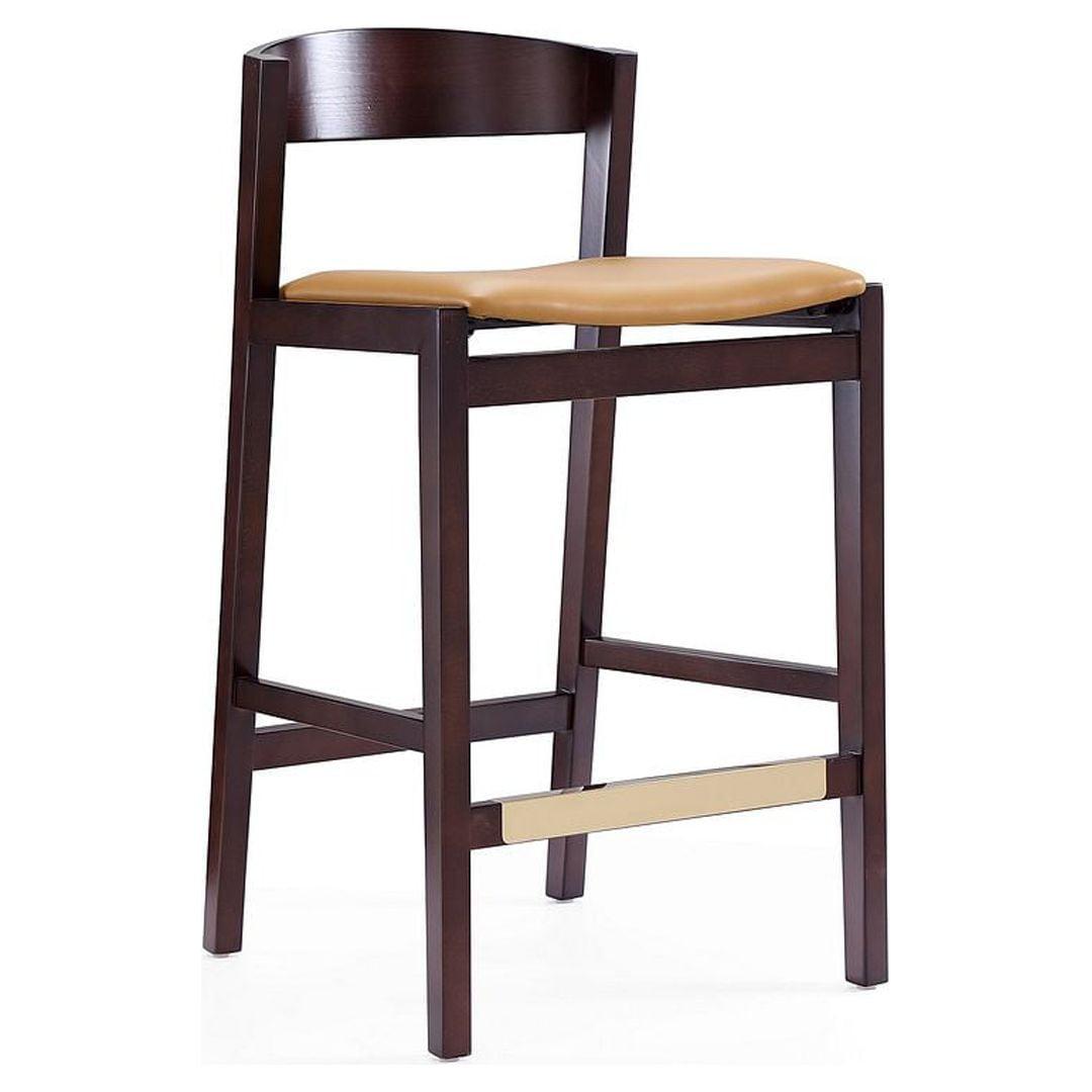 Danish Modern Klismos 26.5'' Counter Stool in Camel Brown Walnut