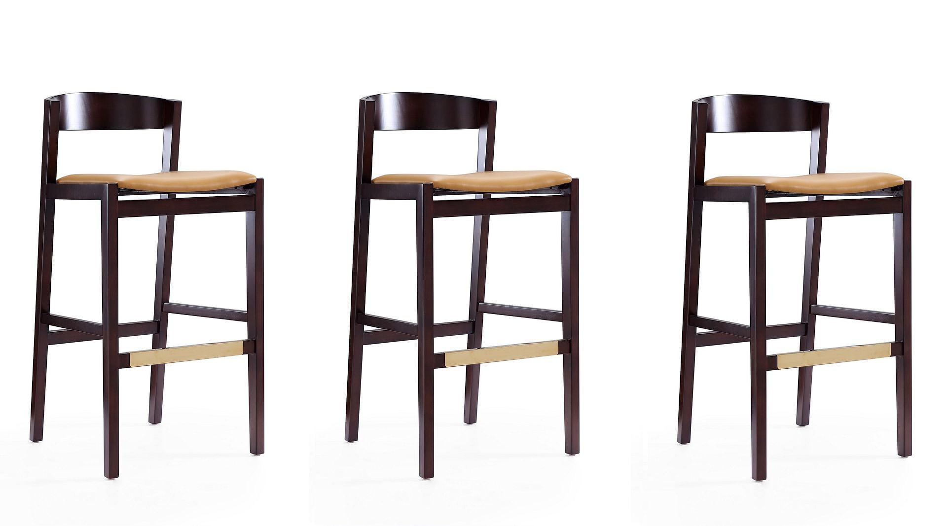 Set of 3 Klismos Upholstered Beech Wood Barstools - Manhattan Comfort