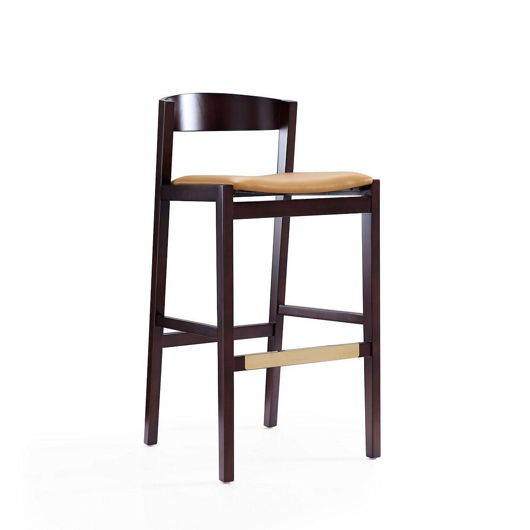 Manhattan Comfort Klismos 30.5" Faux Leather Barstool in Camel/Walnut