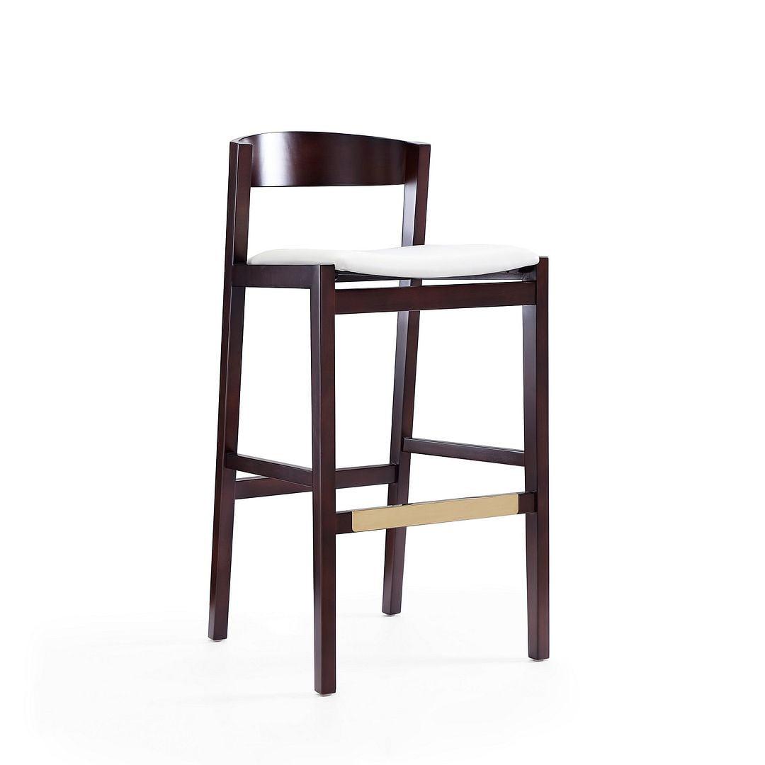 Manhattan Elegance Ivory Faux Leather & Walnut Barstool