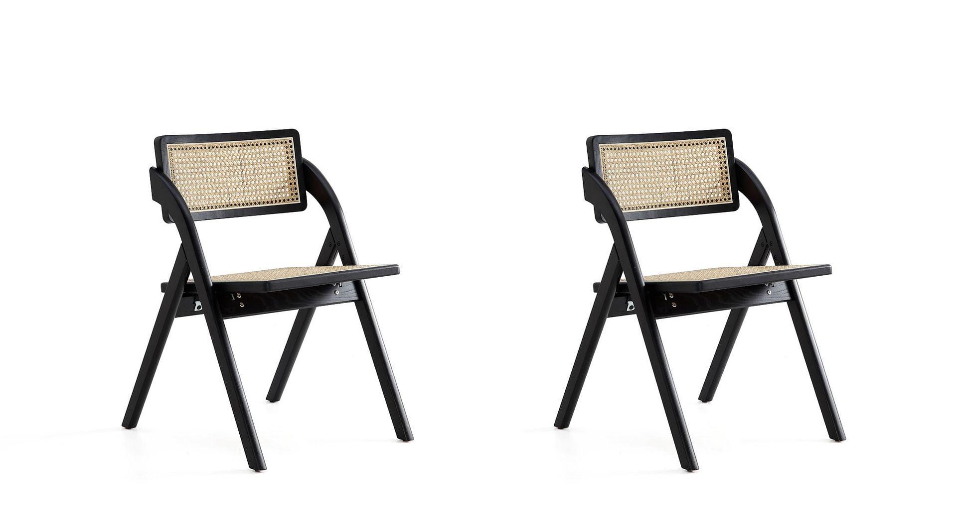 Sleek Black and Natural Cane Folding Side Chair Set