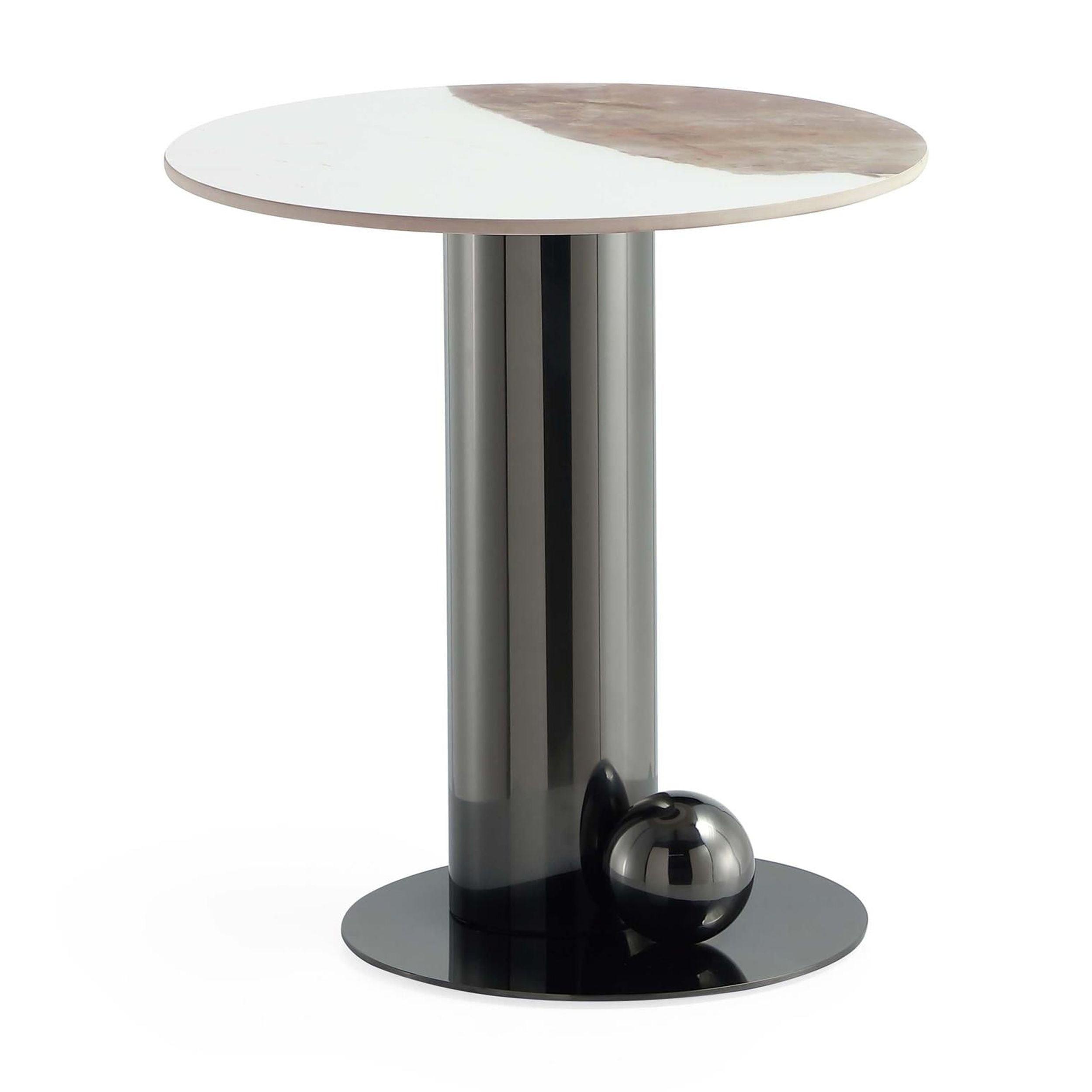 Modern Black and White Sintered Stone Round Accent Table