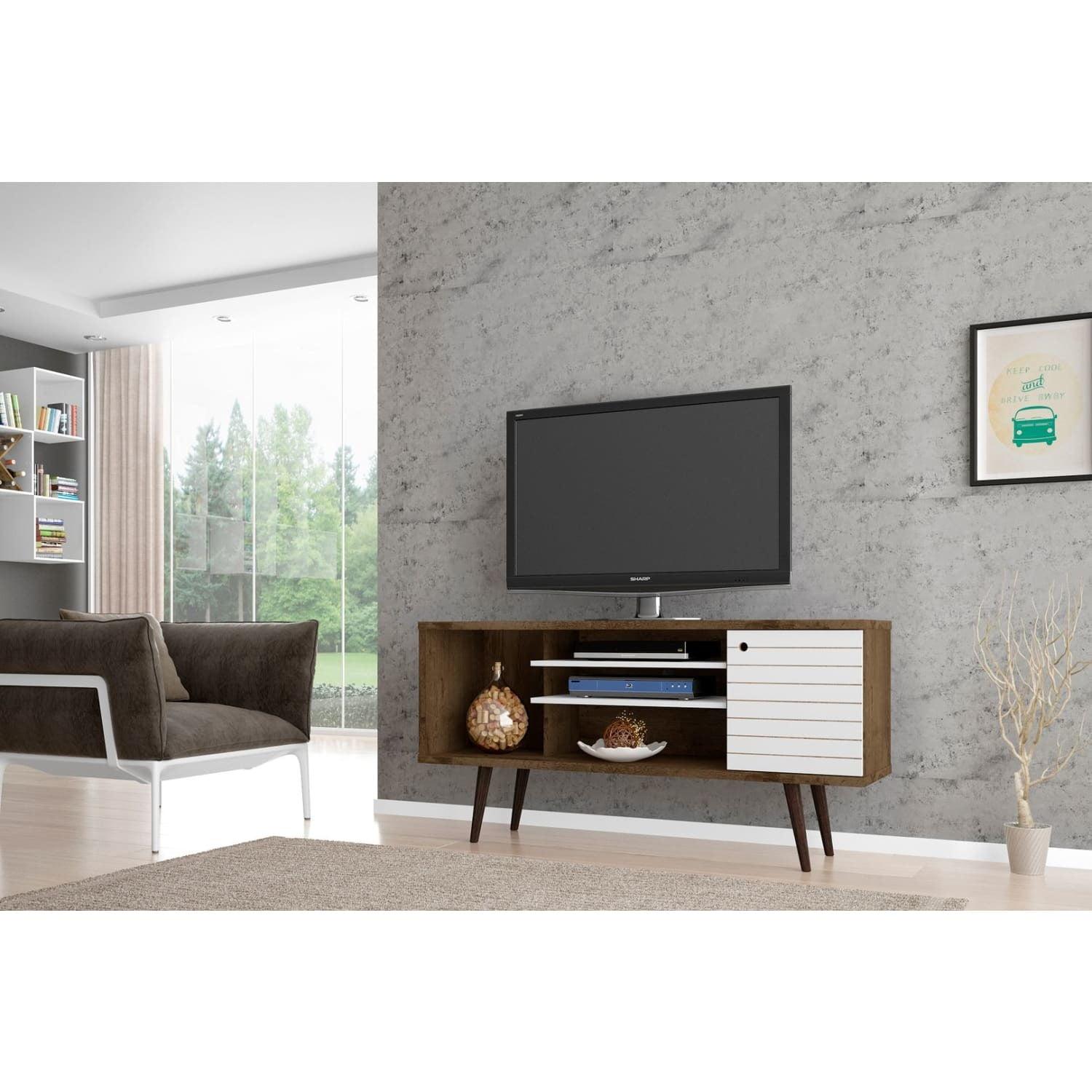 53.14" Liberty TV Stand for TVs up to 50" Rustic Brown/White - Manhattan Comfort: Media Console with Cable Management