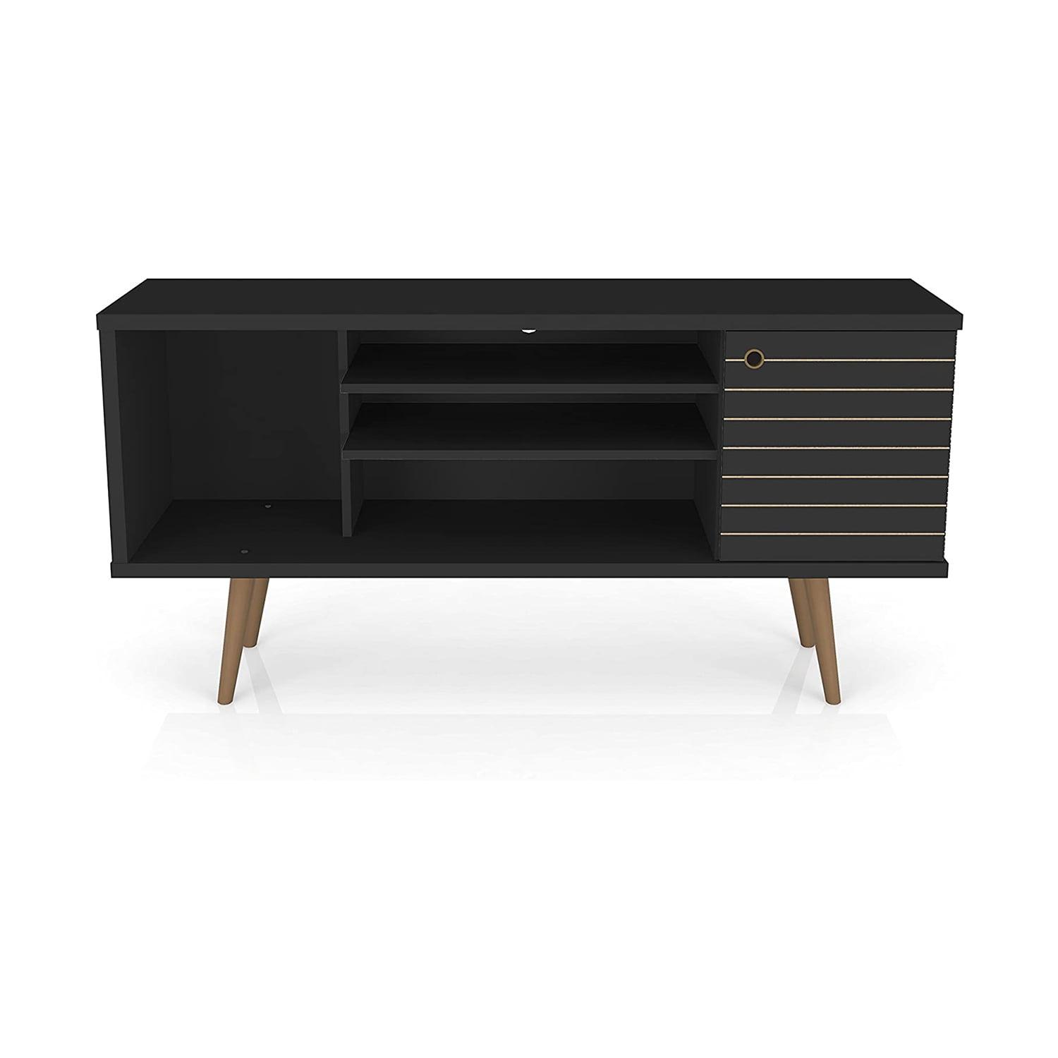 Sleek Mid-Century Modern 54" Black TV Stand with Cabinet