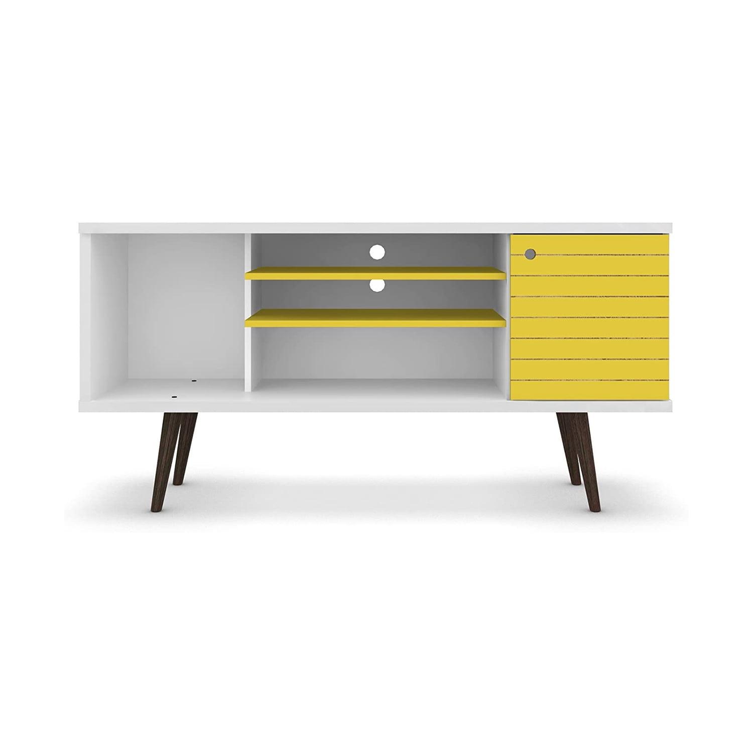 Manhattan Comfort Liberty 53" Mid Century Modern TV Stand Table, White/Yellow
