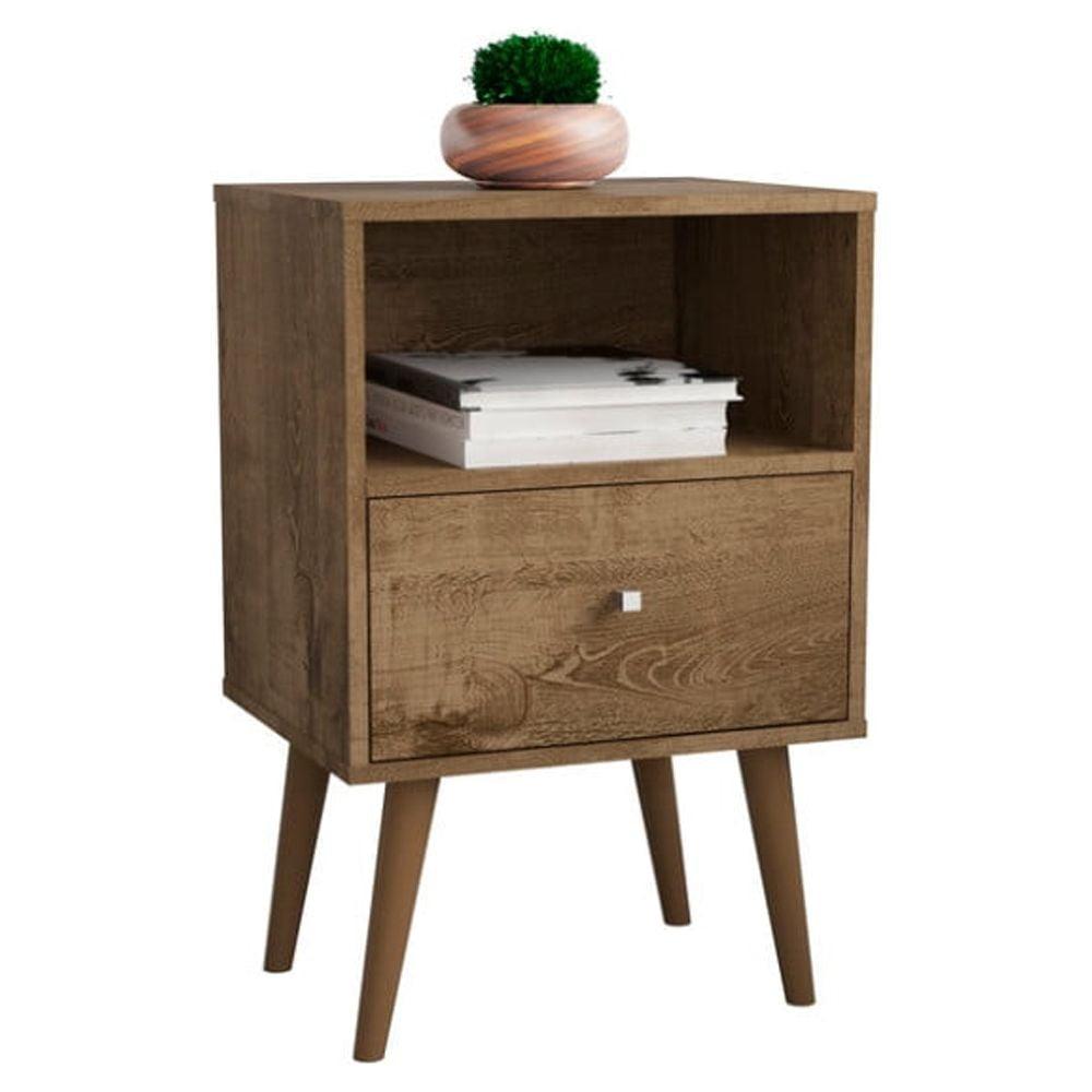 Liberty 1.0 Rustic Brown Mid-Century Modern Nightstand with Metal Handle