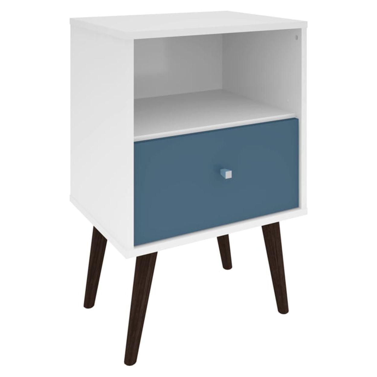 Liberty Mid-Century Modern White & Aqua Blue Nightstand with Drawer