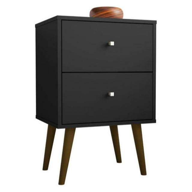 Manhattan Comfort Liberty 2.0 Mid Century Modern Nightstand Black: Particle Board Construction, Storage Drawer, Rectangle Shape