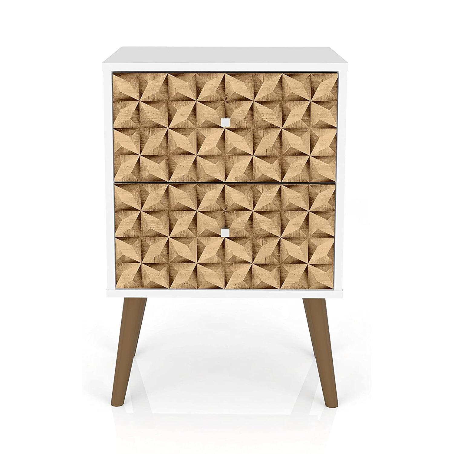 Liberty White and 3D Brown Mid-Century Modern 2-Drawer Nightstand