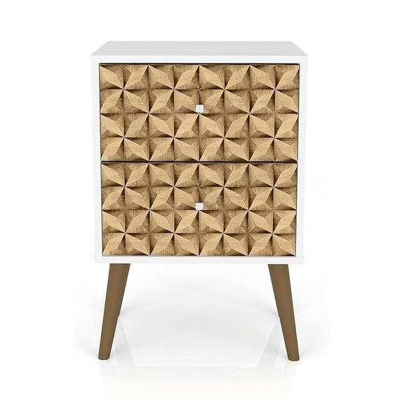 Liberty 2.0 Mid Century Modern Nightstand White/Walnut - Manhattan Comfort: Bedside Table with Storage