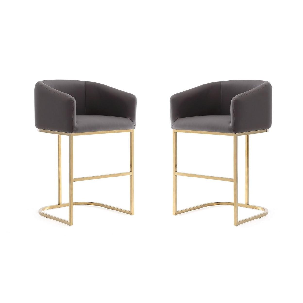 Set of 2 Louvre Upholstered Stainless Steel Counter Height Barstools - Manhattan Comfort