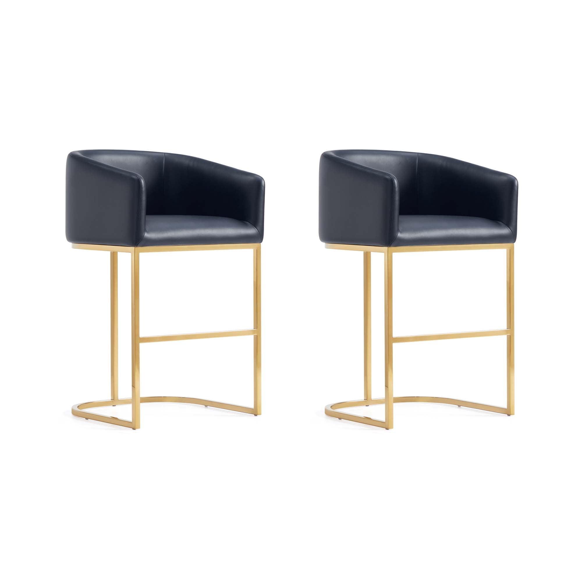 Manhattan Comfort Set of 2 Louvre Counter Height Barstools Black/Titanium Gold