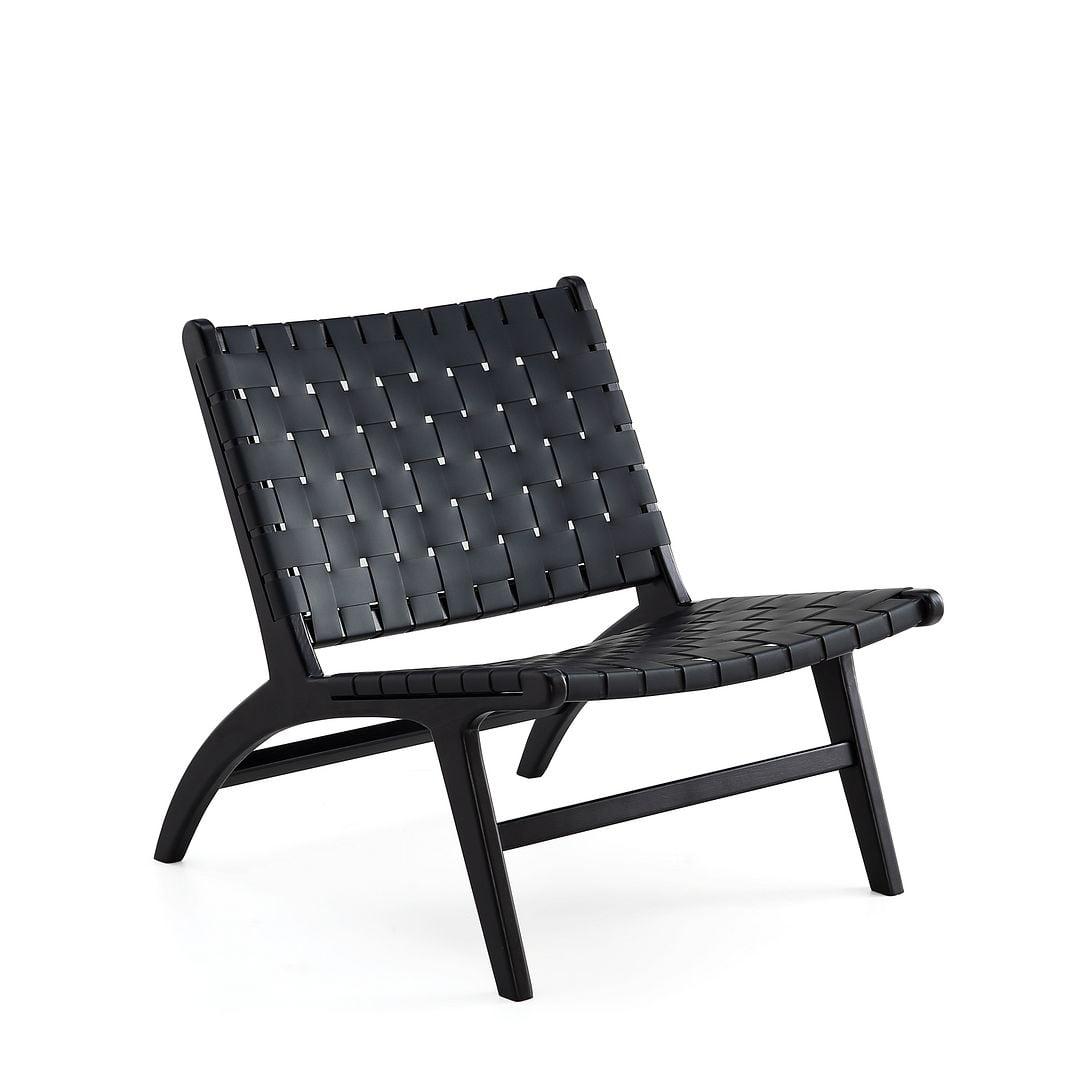 Manhattan Comfort Black Faux Leather Woven Slipper Chair