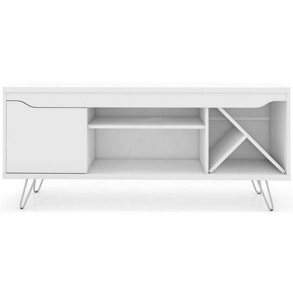 Manhattan Comfort 216BMC6 Baxter Mid-Century- Modern TV Stand with Wine Rack in White, 23.03 x 53.54 x 14.17 in.