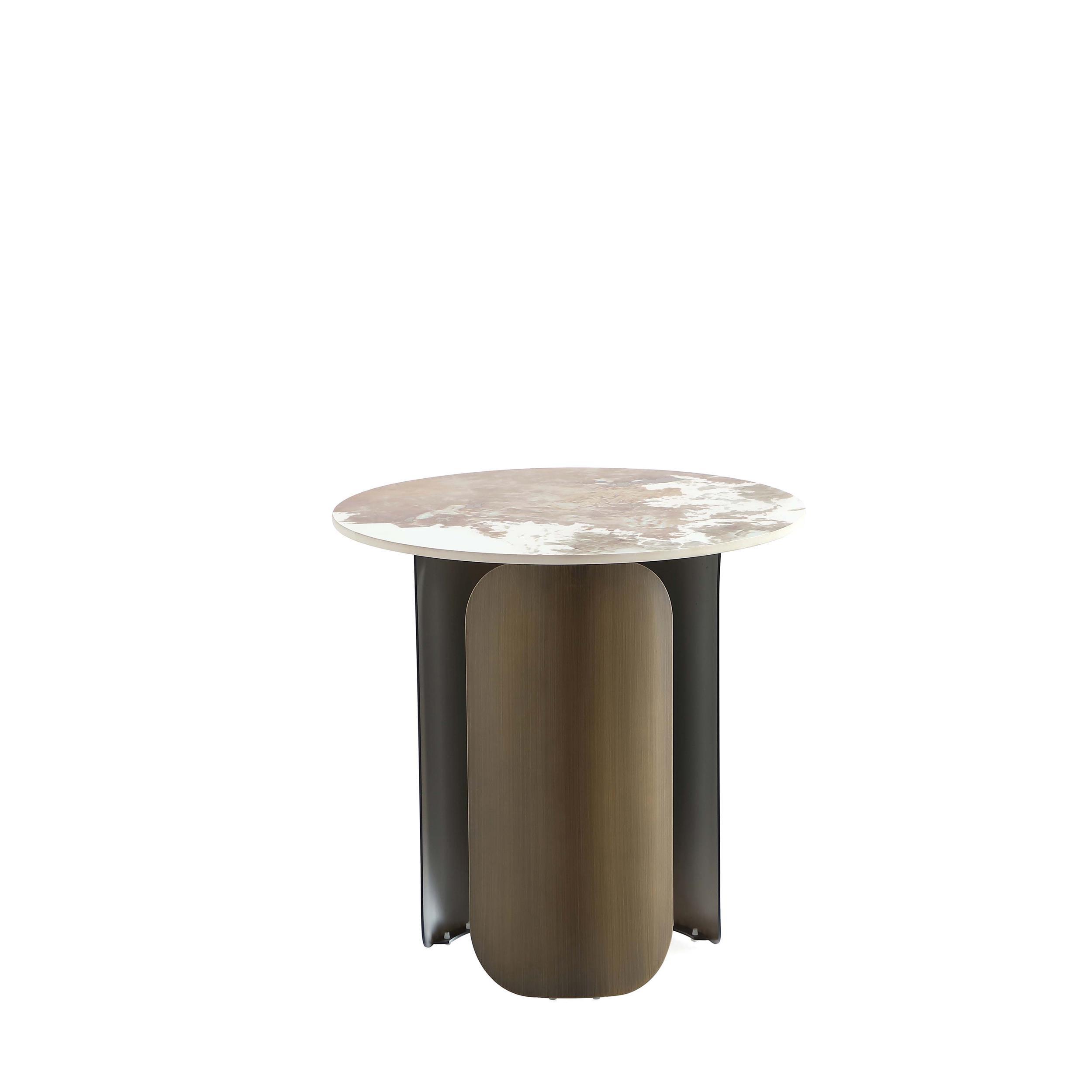 Manhattan Comfort Monica Sintered Stone Top End Table Gold