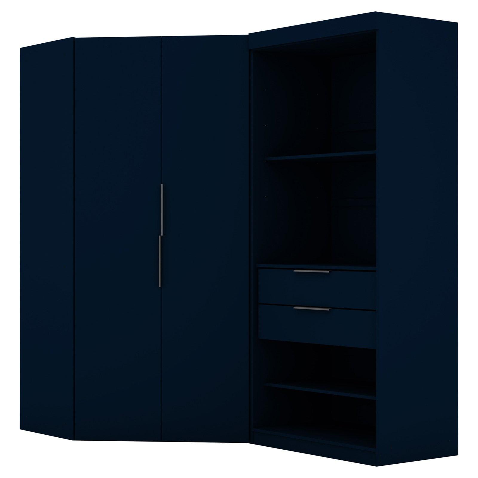 Tatiana Midnight Blue 108" Wood Corner Closet Wardrobe Set