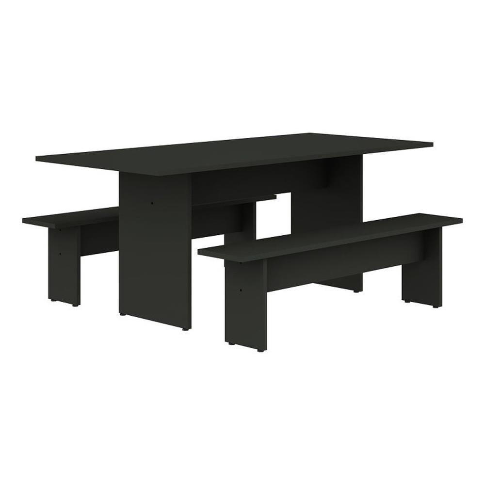 3pc Nomad 67.91" Modern Dining Set Gray - Manhattan Comfort: MDF Construction, Seats 6, Double Pedestal Table