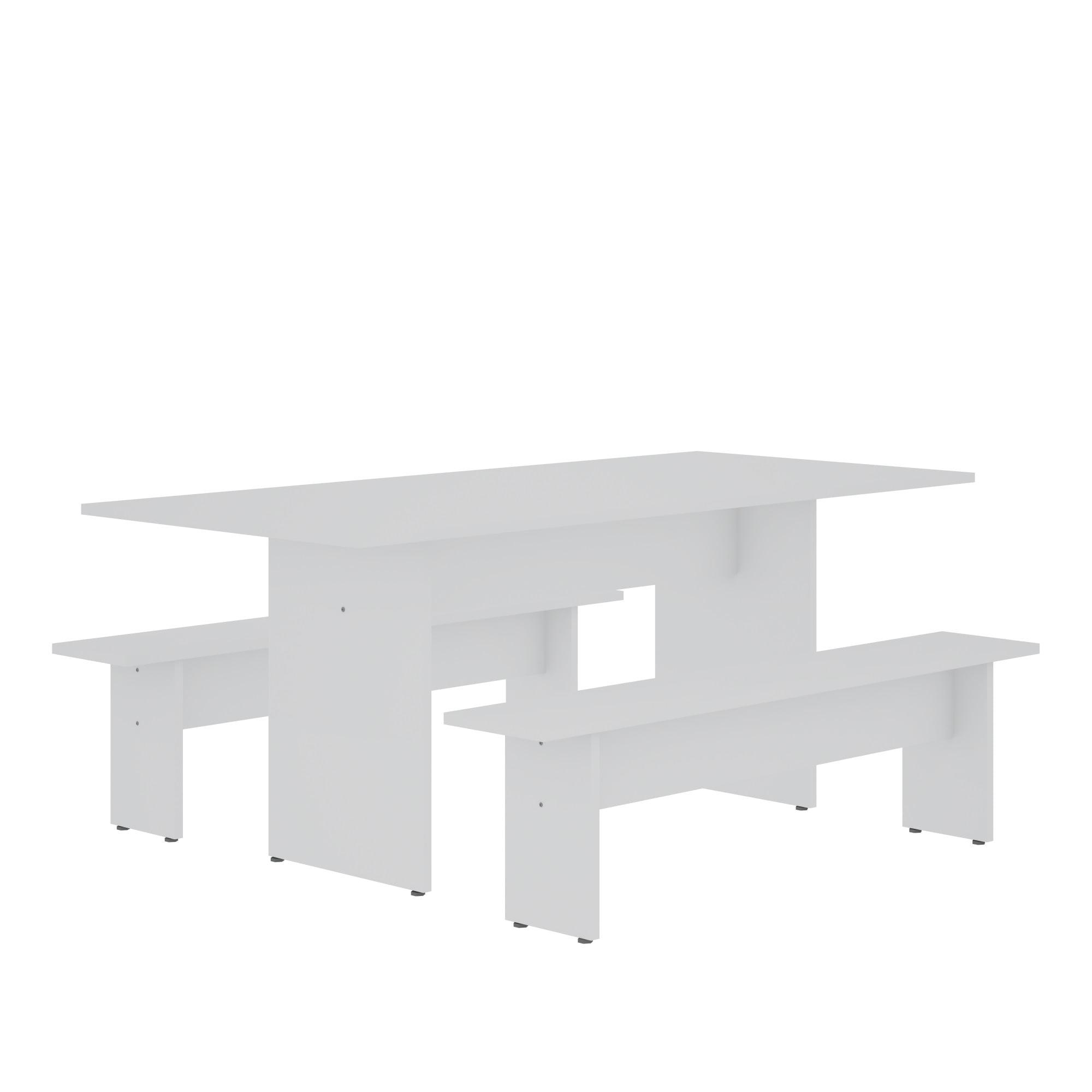 3pc Nomad 67.91" Modern Dining Set White - Manhattan Comfort: Rustic Charm, MDF, Seats 6