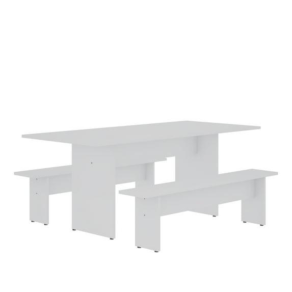 3pc Nomad 67.91" Modern Dining Set White - Manhattan Comfort: Rustic Charm, MDF, Seats 6
