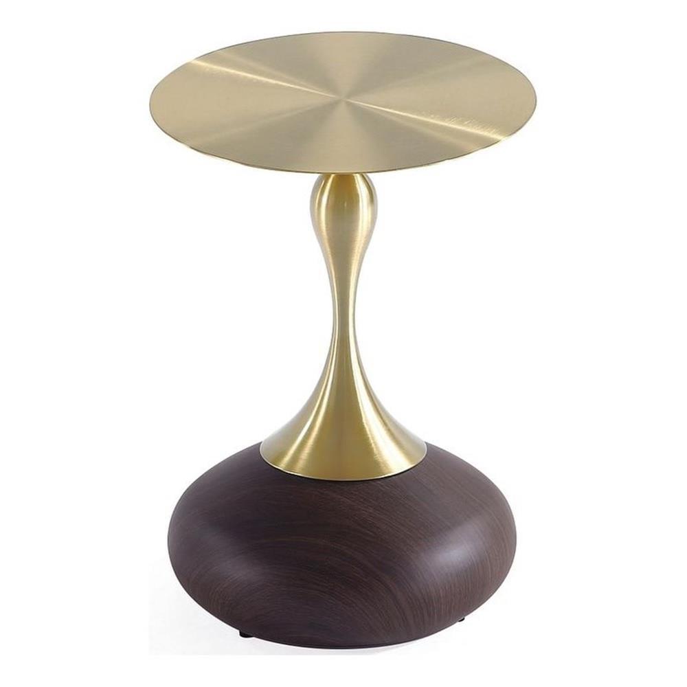 Manhattan Comfort Patchin Modern End Table with Round Metal Base and Gold Tabletop Brown Wood: Stainless Steel, No Assembly Required