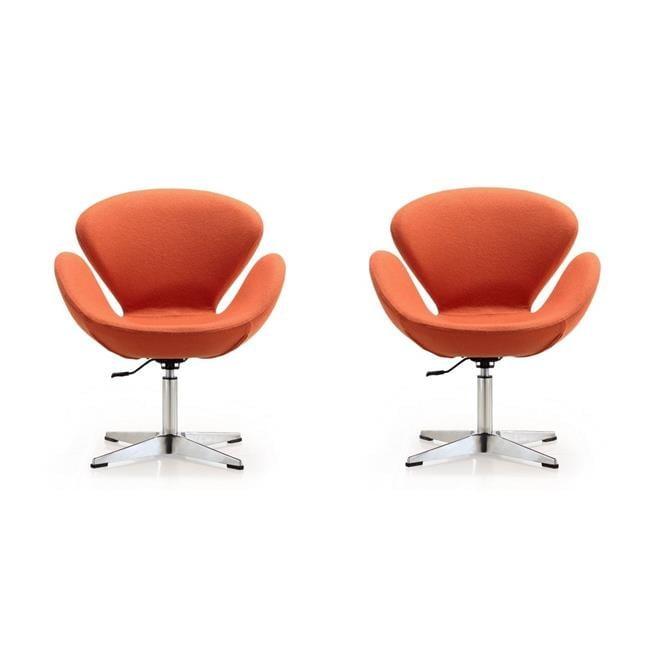 Set of 2 Raspberry Faux Leather Adjustable Swivel Chairs Orange - Manhattan Comfort: Retro Chic, Bedroom Suitable