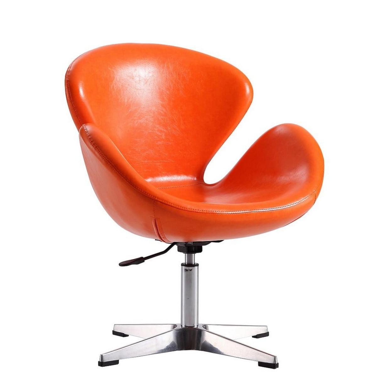 Manhattan Comfort Raspberry Faux Leather Adjustable Swivel Chair Tangerine: Chrome-Plated, Spot Clean, Metal Frame