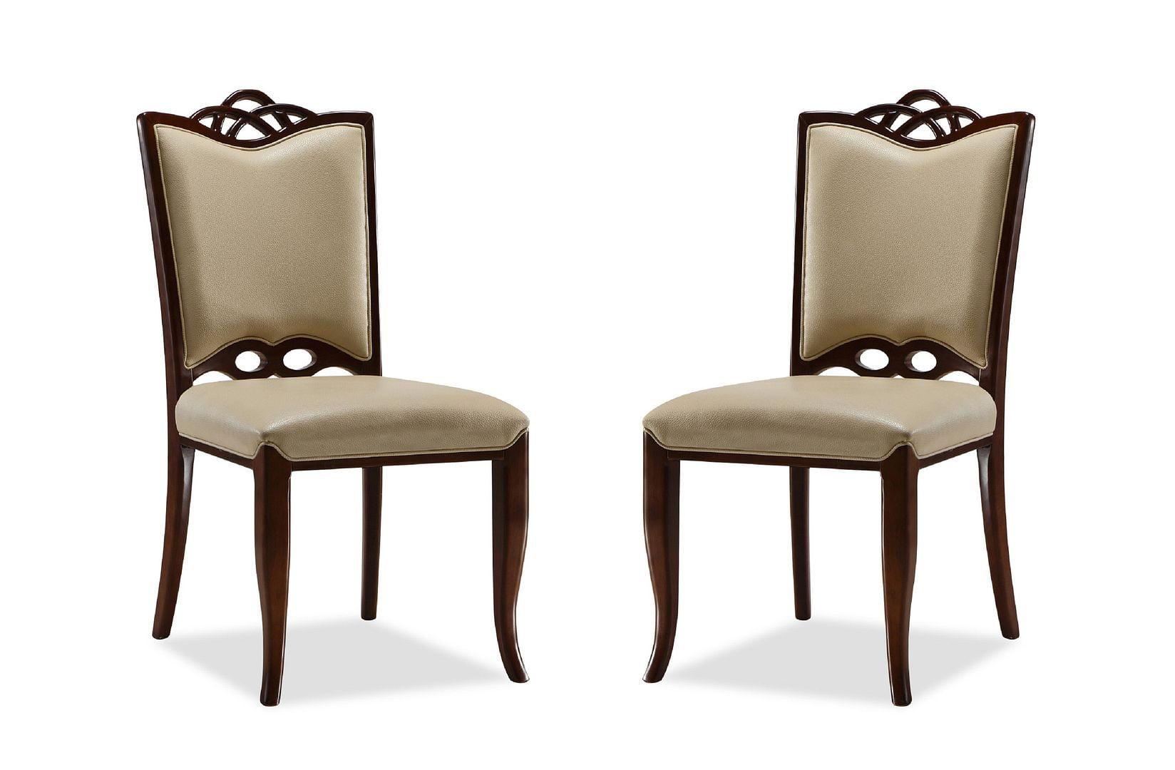 Manhattan Comfort Set of 2 Regent Faux Leather Dining Chairs Cream - Manhattan Comfort: Beechwood Legs, Solid Back, No Assembly Required