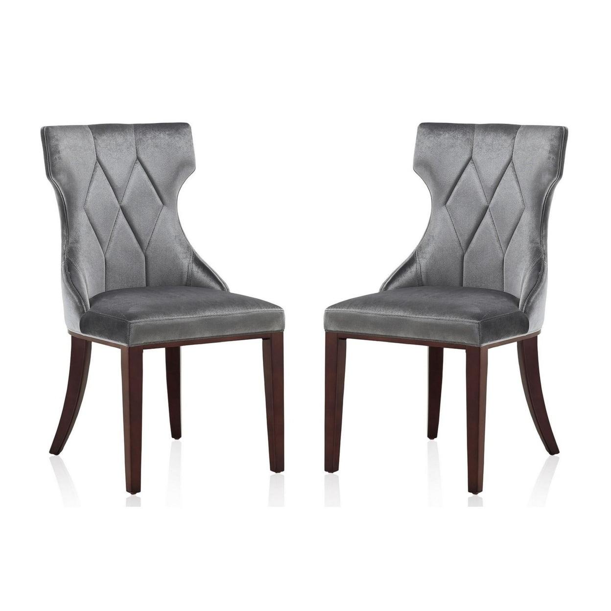 Luxurious Gray Velvet Wing-Back Side Chair with Walnut Wood Legs