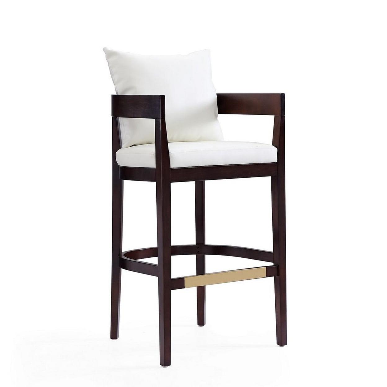 Manhattan Comfort Ritz Ivory Leather Beech Wood Barstool - 38"