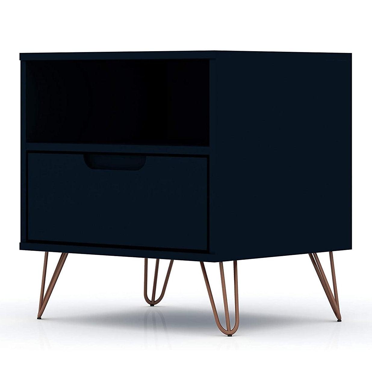 Tatiana Midnight Blue Mid-Century Modern 1-Drawer Nightstand