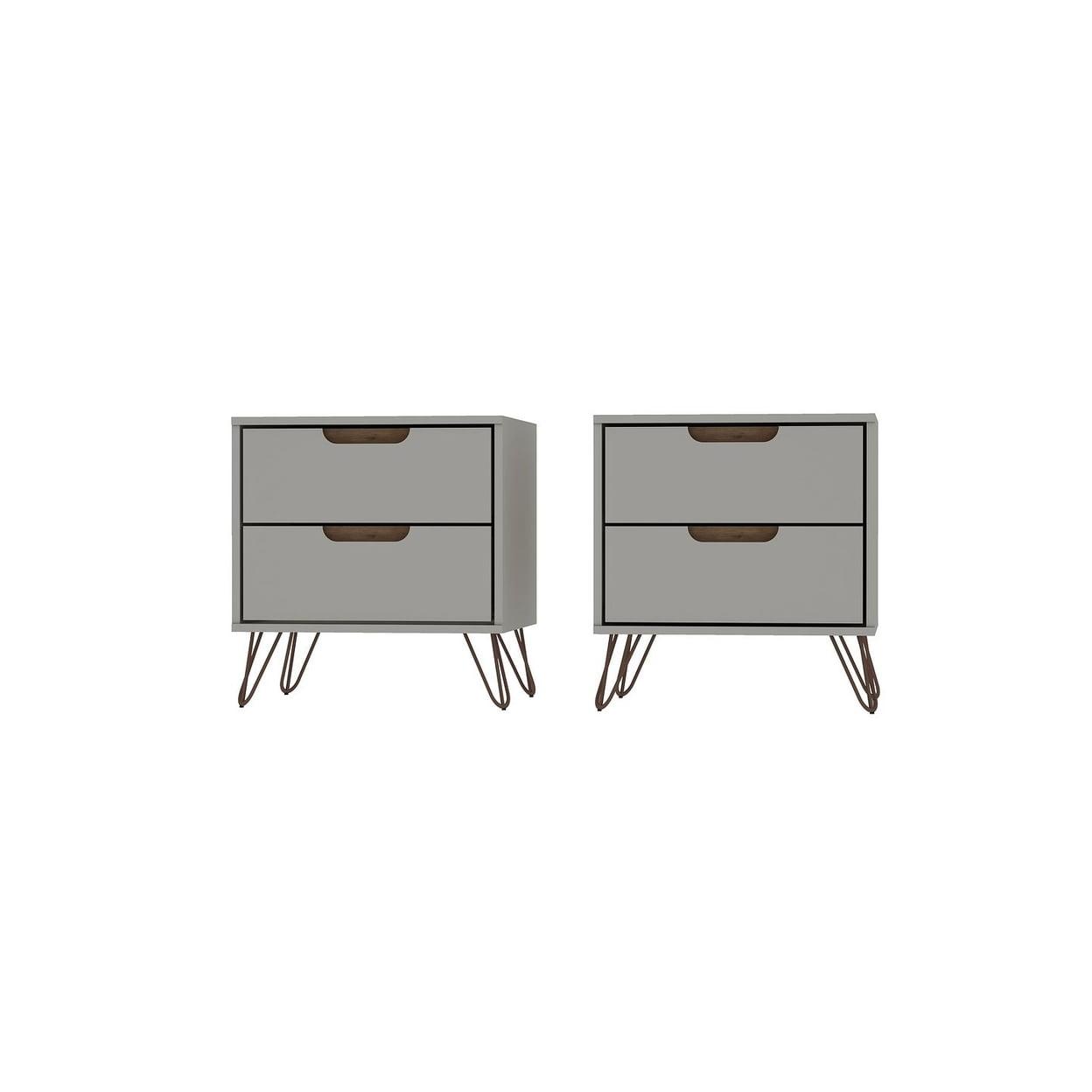 Set of 2 Rockefeller 2 Drawer Nightstands - Manhattan Comfort